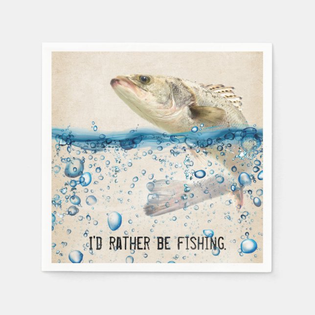 big fish in water with fishing quote napkin (Front)