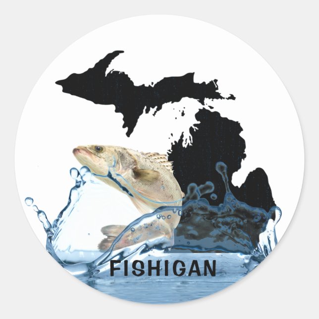 Big fish in water with Michigan Classic Round Sticker (Front)