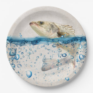 Big Fish Jumping Out of Blue Water Paper Plate
