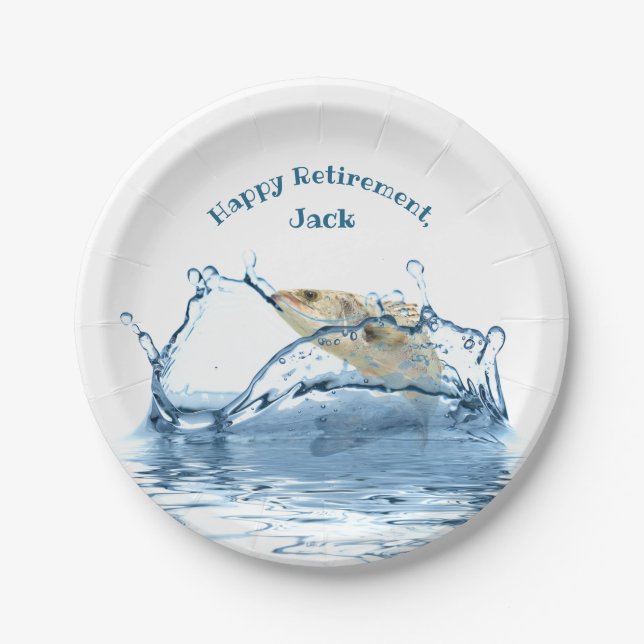 big fish jumping retirement party paper plate (Front)