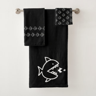 Big fish little fish Black white Bath Towel Set