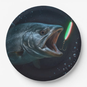 Big Fish with Neon Lure Paper Plate
