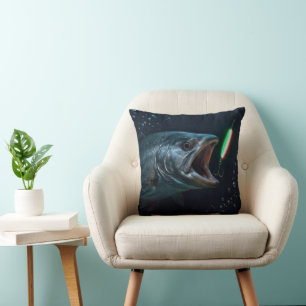 Big Fish with Neon Lure Throw Pillow