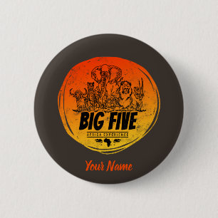 Big Five of Africa Safari Vintage Elephant, Lion 2 Inch Round Button