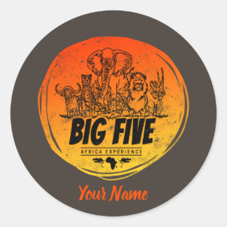 Big Five of Africa Safari Vintage Elephant, Lion Classic Round Sticker