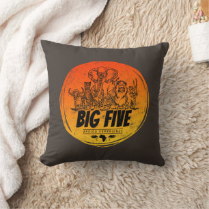 Big Five of Africa Safari Vintage Elephant, Lion, Throw Pillow