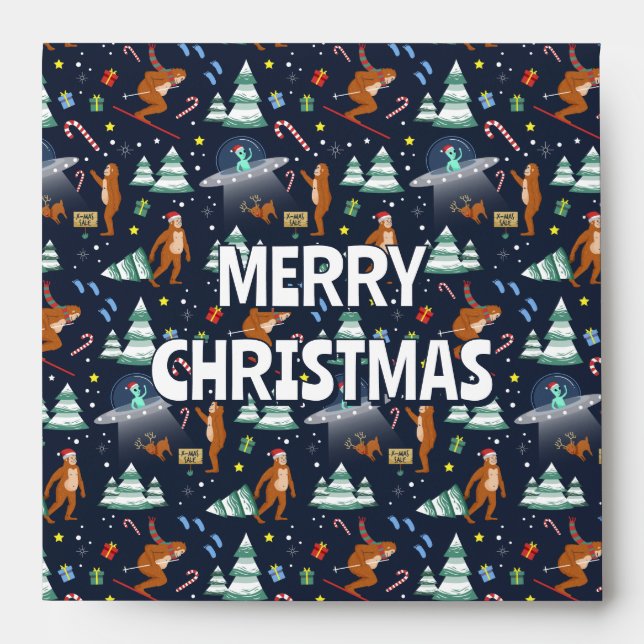Big Foot, Aliens, & Reindeer Sci-Fi Christmas Envelope (Front)