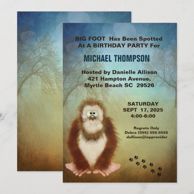   Big Foot  Birthday Party Invitation (Front/Back)