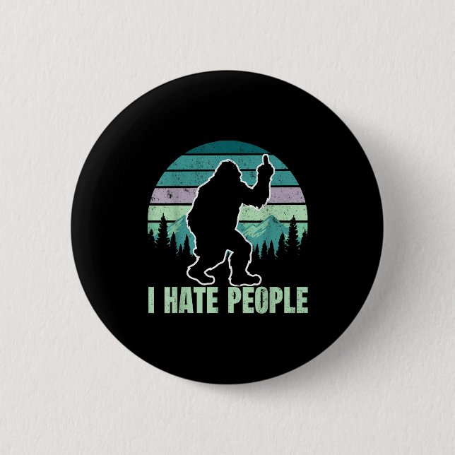 Big Foot I Hate People Middle Finger Sasquatch Ret 2 Inch Round Button (Front)