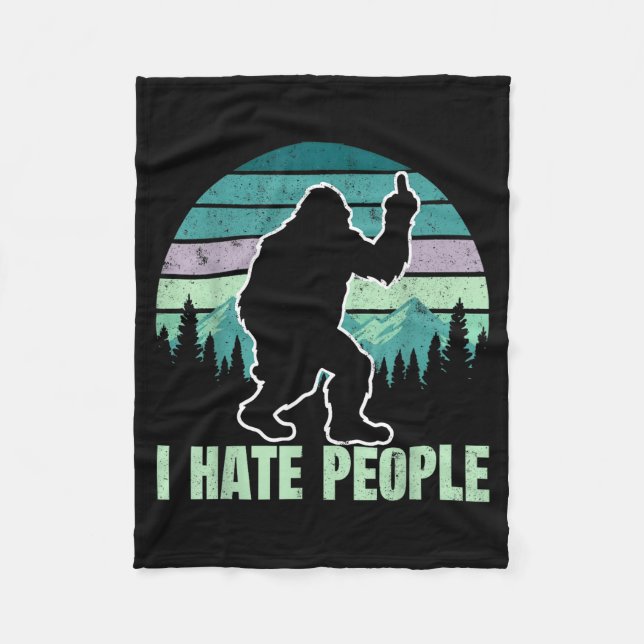 Big Foot I Hate People Middle Finger Sasquatch Ret Fleece Blanket (Front)