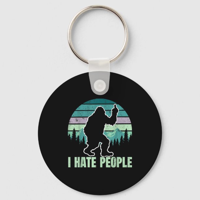Big Foot I Hate People Middle Finger Sasquatch Ret Keychain (Front)