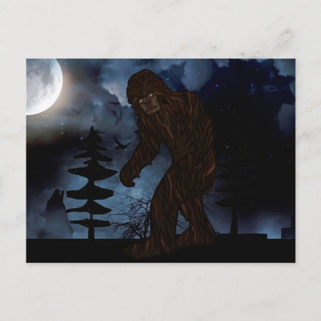 Big Foot or Sasquatch Wolf Howling Full Moon Postcard (Front)