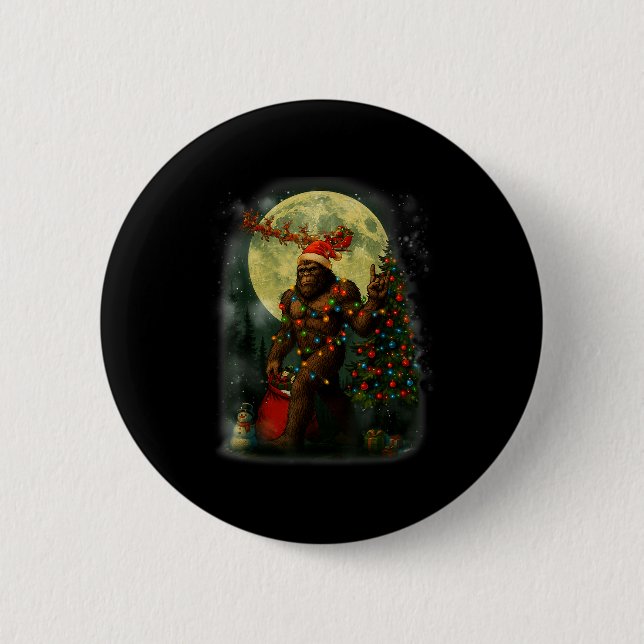 Big Foot Rock On Santa Snowman Christmas Tree Xmas 2 Inch Round Button (Front)