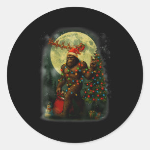 Big Foot Rock On Santa Snowman Christmas Tree Xmas Classic Round Sticker