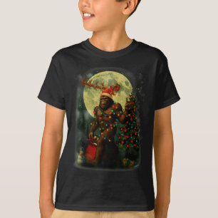 Big Foot Rock On Santa Snowman Christmas Tree Xmas T-Shirt