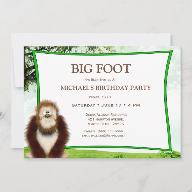 Big Foot/ Sasquatch Birthday Party Invitation (Front)