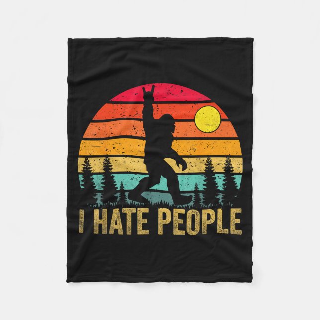 Big Foot Sasquatch I Hate People Funny Bigfoot Vin Fleece Blanket (Front)
