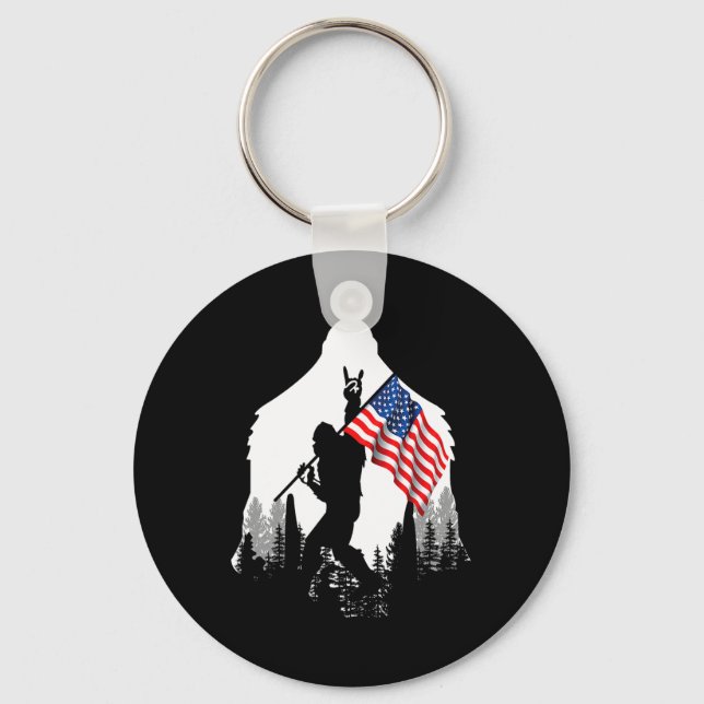 Big Foot Shirt Bigfoot American Flag Patriotic  Keychain (Front)