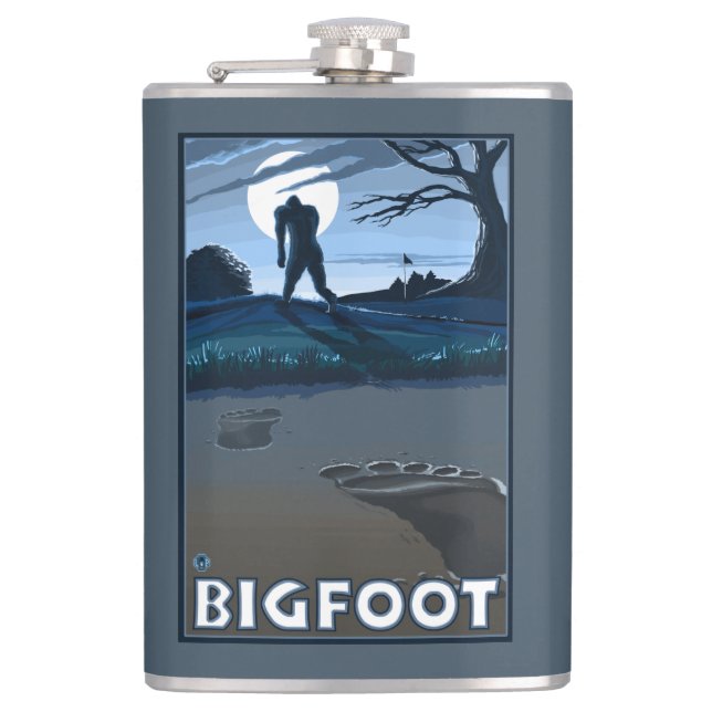 Big Foot walking through Golf Course Hip Flask (Front)