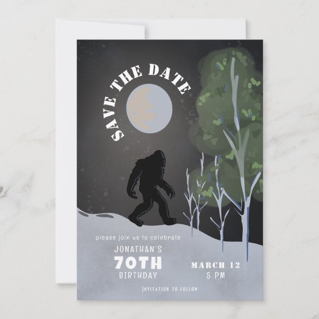Big Foot Wild 70th Birthday Save The Date Invitation (Front)