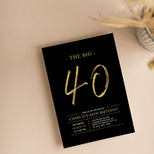 Big Forty   Gold & Black 40th Birthday Party Invitation