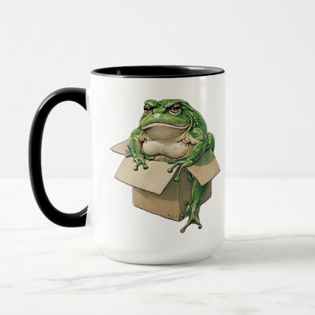 Big Frog in Small Box – I Almost Fit Meme Design Mug (Left)