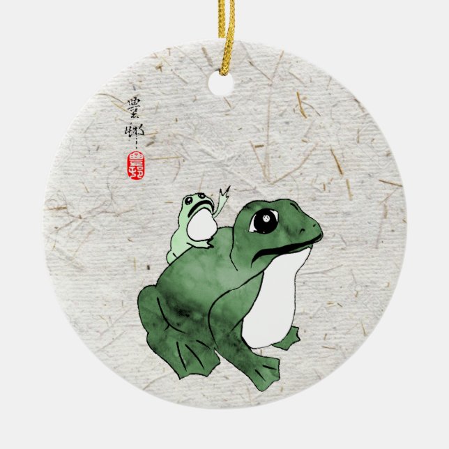 Big Frog Little Japanese Frog Toad 19th Century  Ceramic Ornament (Front)