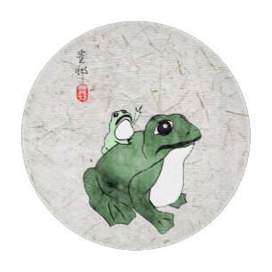 Big Frog Little Japanese Frog Toad 19th Century Cutting Board