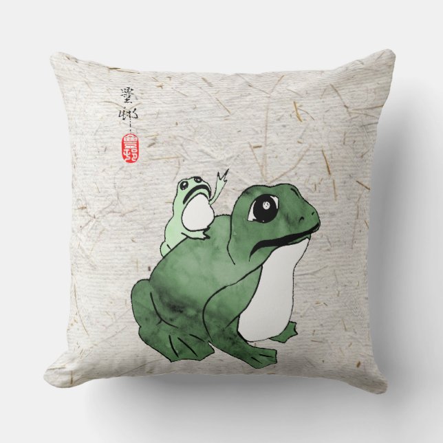 Big Frog Little Japanese Frog Toad 19th Century  Throw Pillow (Front)