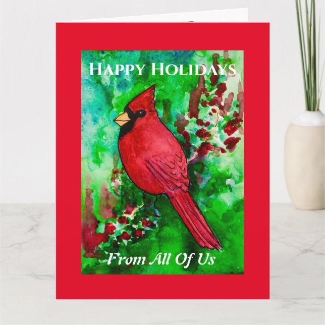 BIG From All Of Us Happy Holidays Red Cardinal Card (Front)