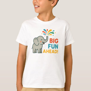 Big Fun Ahead Playful Gray Elephant Graphic T-Shirt