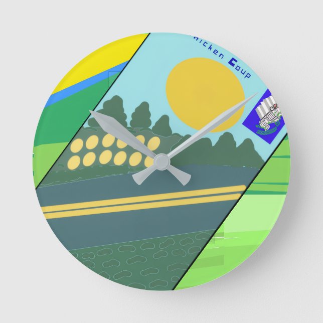 Big Funny Eggs Crossing the Road Round Clock (Front)