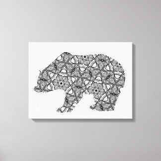 Big Geometric Bear Art Adult Colouring Page Canvas Print