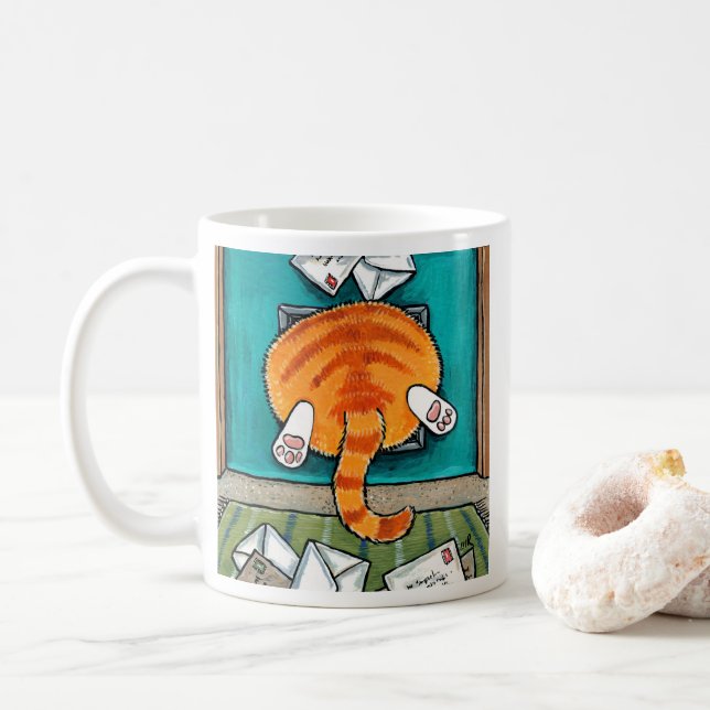 Big Ginger Tabby Butt in Cat Flap Coffee Mug (With Donut)