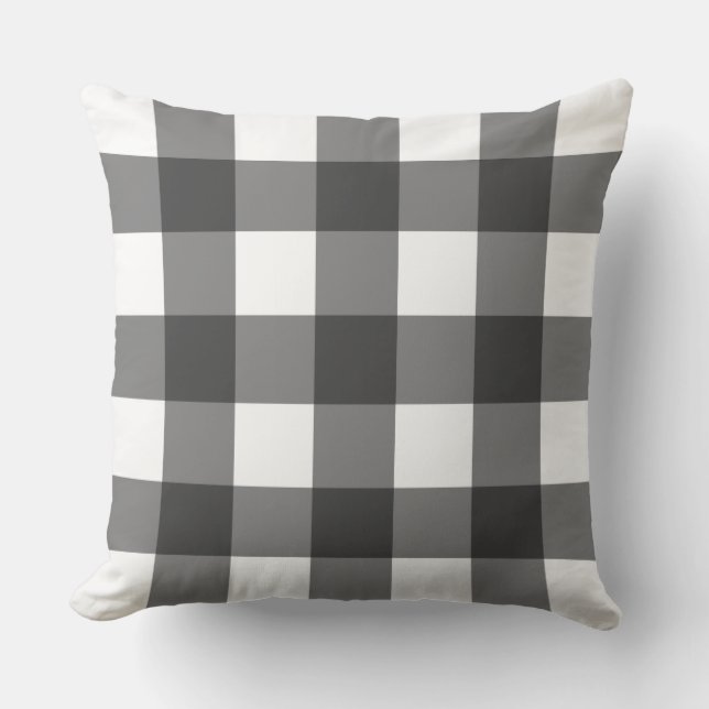 Big Gingham Pattern – Monochrome Throw Pillow (Front)