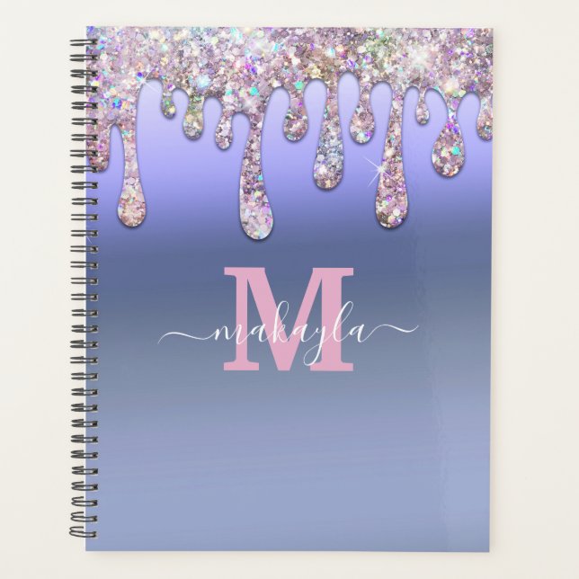 Big Glitter Drips Foil Design Monogram Name Planner (Front)