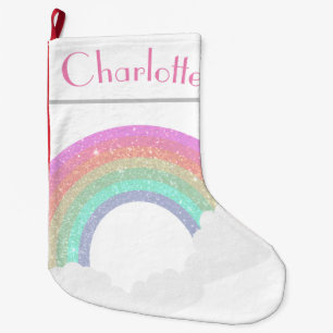 Big Glitter Rainbow Unicorn with Custom Name Large Christmas Stocking