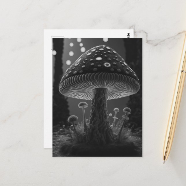 Big Glowy Mushroom - Black & White Postcard (Front/Back In Situ)