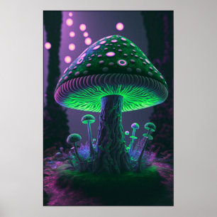 Big Glowy Mushroom - Green & Pink Poster