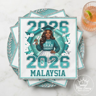 Big Grad Energy 2026 Black Girl Teal Glam Napkin