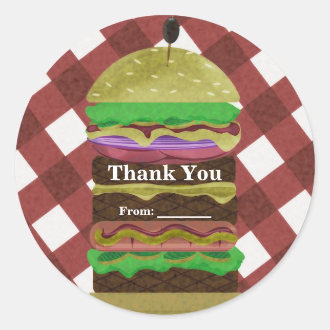 Big Greasy Hamburger Summer Cookout Red BBQ Party Classic Round Sticker (Front)