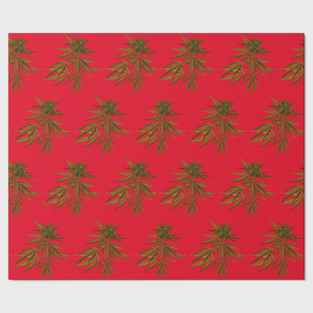 Big Green Buds on Red Personalized Wrapping Paper (Seam)