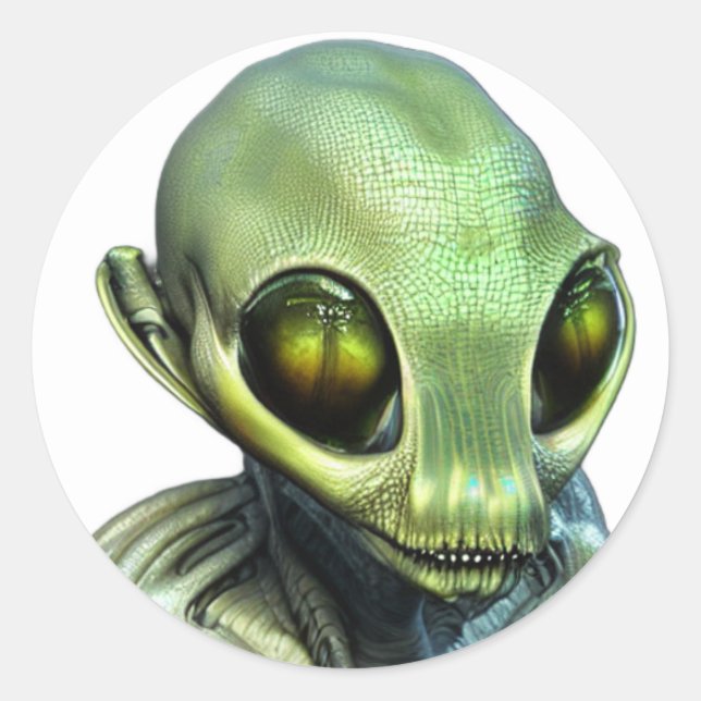 Big Green Eyes Alien  Classic Round Sticker (Front)