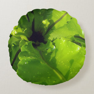 Big Green Fern Leaves, Round Pillow