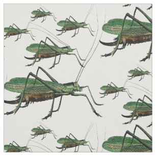 Big Green Grasshoppers Vintage Engraving Fabric