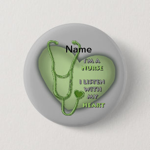 Big green heart nurse 2 inch round button