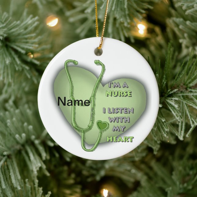 Big green heart nurse  ceramic ornament (Tree)