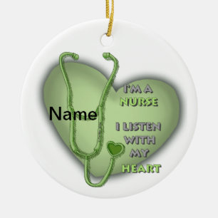 Big green heart nurse  ceramic ornament