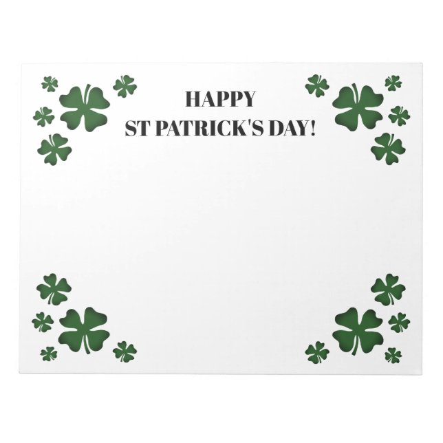 Big green lucky clovers St Patrick's Day notepad (Front)