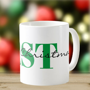Big Green Monogram and Merry Christmas Classic Coffee Mug